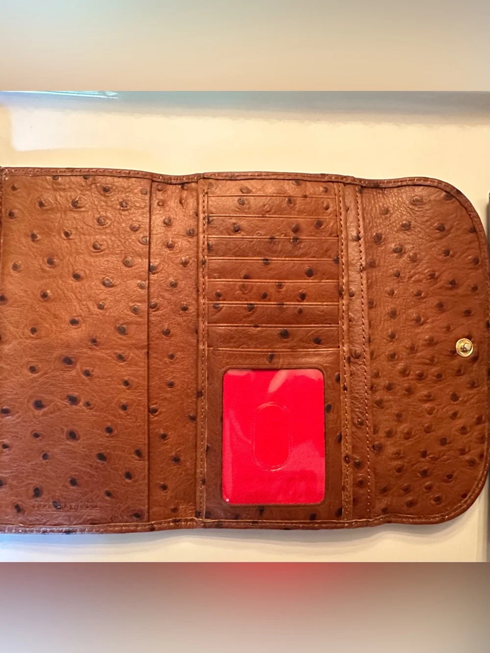 DOONEY & BOURKE CARAMEL/TAN OSTRICH-EMBOSSED CONTINENTAL CLUTCH